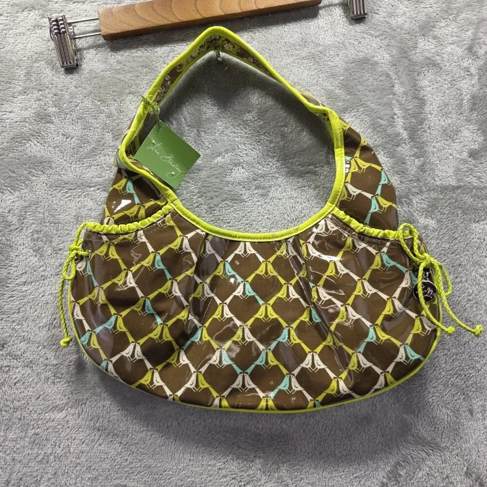 Vera Bradley Tied Together Hobo Bag Womens Brown Sittin in a Tree Birds Purse